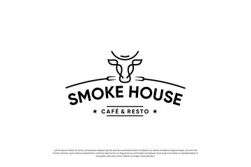 Steak house, meat store logo design with vintage style.