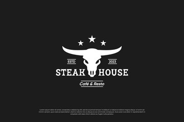 Steak house, meat store logo design with vintage style.