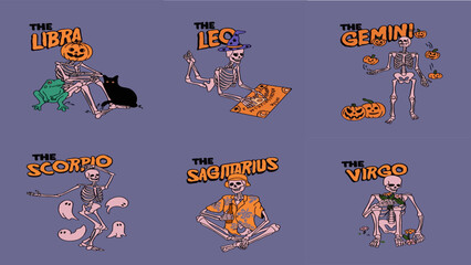 Plakat zodiac in combination with the halloween festival, suitable for designing t-shirts, stickers, posters and more
