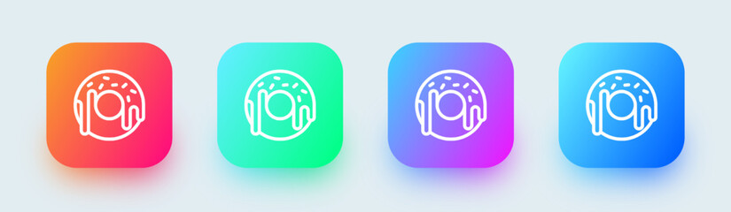 Donut line icon in square gradient colors. Sweet food signs vector illustration.