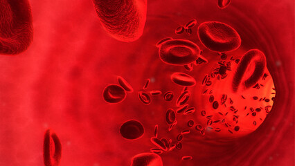赤血球が流れる血液と血管内部のイラスト