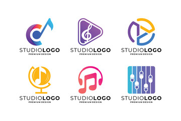 set of music logo design collection. symbol music, note, play icon modern template.