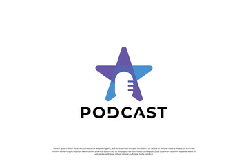 Fototapeta premium Star podcast logo design. Star with microphone combination logo concept.