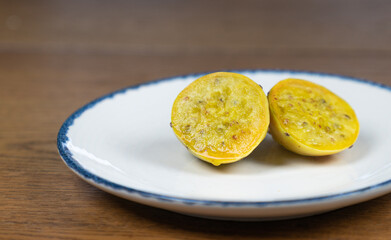 slice of exotic fruit on a plate