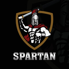 Spartan soldier Holding sword vector Spartan Badge logo Shield logo