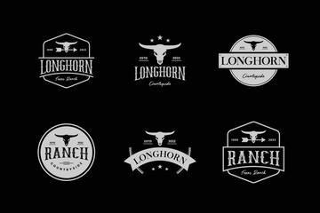 Set of retro badge longhorn buffalo cow bull logo design collection. - obrazy, fototapety, plakaty