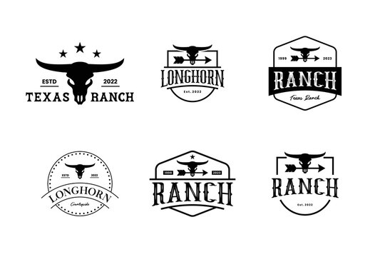 set of texas ranch, cattle farm badge logo design vintage style.