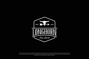 longhorn buffalo, bull, cow logo design. ranch badge template.