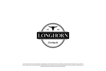 longhorn buffalo, bull, cow logo design. ranch badge template.