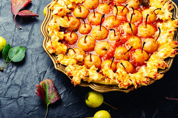 Appetizing autumn pear pie.