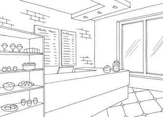 Cafe graphic black white interior sketch illustration vector 