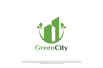 Green city logo design. Eco city logo template. Symbol icon for residential, apartment and city.