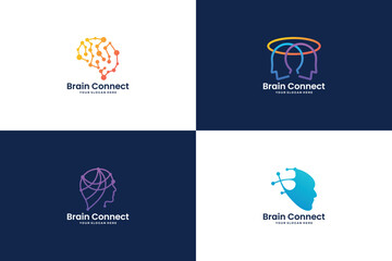 Set of artificial intelligence logo design. Smart technology, digital connection concept.