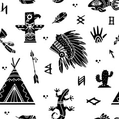 Fototapeta premium Seamless pattern of elements culture native indian. Vector