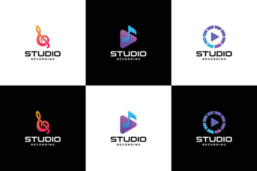 Set of music logo design collection. Audio player element design.