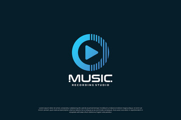 Music player logo design. Music with icon play logo concept.