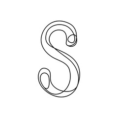 S. Continuous thin line letter S. vector illustration alphabet symbol with one line, minimalistic simple first letter name icon, logo