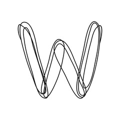 W. Continuous thin line letter W. vector illustration alphabet symbol with one line, minimalistic simple first letter name icon, logo