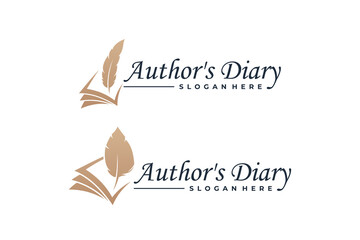 Set of luxury Notes book and quill pen logo design. Feather pen logo template.
