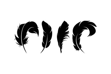 Feather vector icon logo collection. Silhouette feather pen symbol. © Dendika