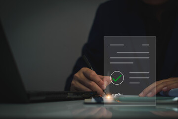 Electronic signature business concept. Manager is electronic sign an agreement, business investment...