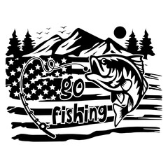 Fototapeta premium Go Fishing with Bass Fish Silhouette