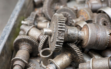 close-up old rusty gears detail