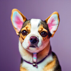Illustration of a cute Chihuahua dog with purple background, photo studio