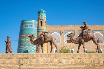 Sculpture composition "Caravan" in the old town of Ichan-Kala, Khiva. Uzbekistan