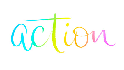 ACTION colorful brush lettering banner on transparent background