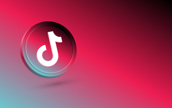 3d Tiktok Logo Isolated On Blue Background . Tiktok Circle Button Icon 3D, Popular Social Media Icons Logos, Tiktok 3d Logo Background Banner. 3d Rendering Vector Illustration