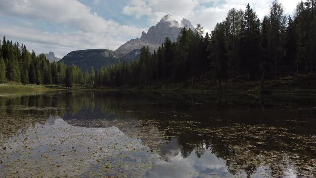 Antorno Lake and Tre Cime di Lavaredo Peaks Reflection in Italian Dolomites