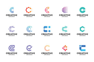 Set of initial letter C logo design inspiration. Creative letter C logotype collections.