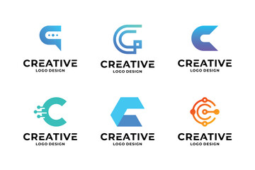 Set of creative letter C logo design template.