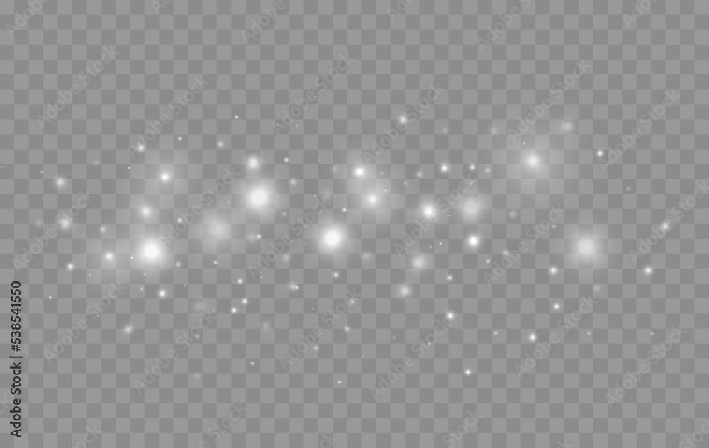Poster glowing light effect with many glitter particles isolated on transparent background. vector starry c