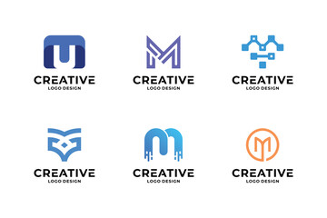 Set of creative letter M logo design template.