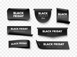 Black Friday sale labels. Different shape ribbon banners collection. Vector price tags isolated. - 538541596