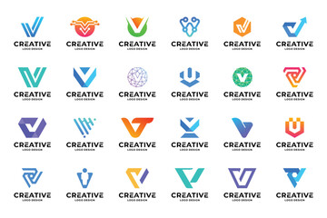 Set of collection letter V logo design templates. Abstract initial letters V symbol logo vector.
