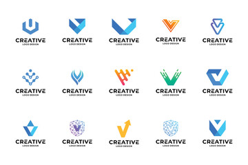 Set of initial letter V logo design inspiration. Creative letter V logotype collections.