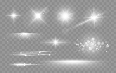 Shine glowing stars. Vector lights and sparks isolated on transparent background