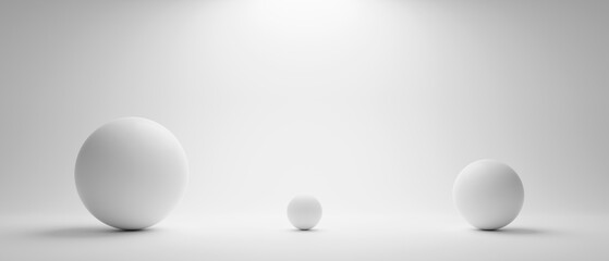 3d render of a  white spheres with copy space on a grey background.