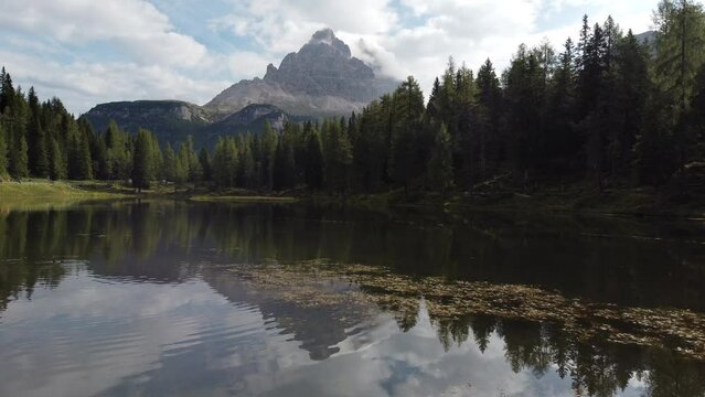 Antorno Lake and Tre Cime di Lavaredo Peaks Reflection in Italian Dolomites