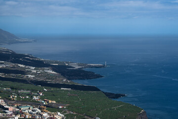 Dron, aerial view. Consequences of Teneguia volcano in La Palma , canary islands