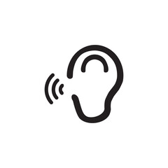 Ear icon. Noise exposure. Sales of hearing aids. Logo of the Doctor of Otolaryngology. Editable stroke.