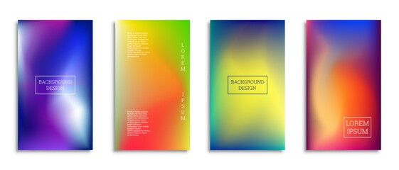 Bright gradient background for the cover. Set of 4 covers. Creative modern vector illustration. Holographic spectrum.