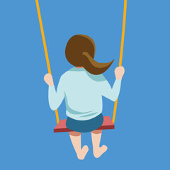 Back of girl sitting on swing; cartoon-vector