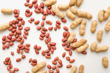 Peanuts on a white background. Peanuts in a shell.