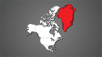 Greenland country or nation map highlighted in red on north America continent map vector