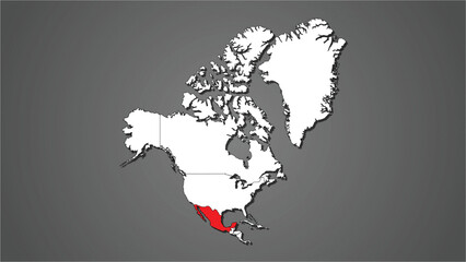 Maxico country or nation map highlighted in red on north America continent map vector
