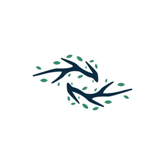 silhouette organic branch, leaf, twig iconic eco fresh leaves logo design vector inspiration isolated on white background with modern, clean and elegant styles.